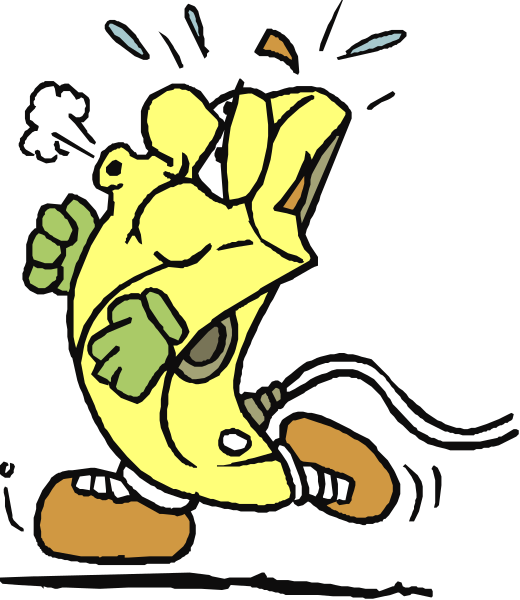 The cartoon shows a character with exaggerated facial expressions running away from an explosion of what appears to be mustard gas; it's set against a black background.