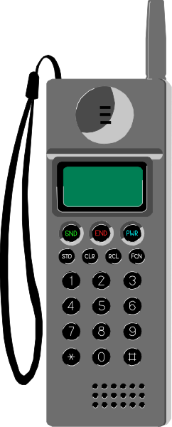 The image shows a gray cell phone with an antenna on top of it against a white background.