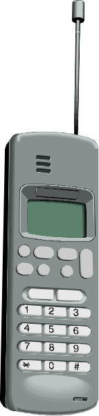 The picture shows a gray cell phone with buttons on it against an off white background.
