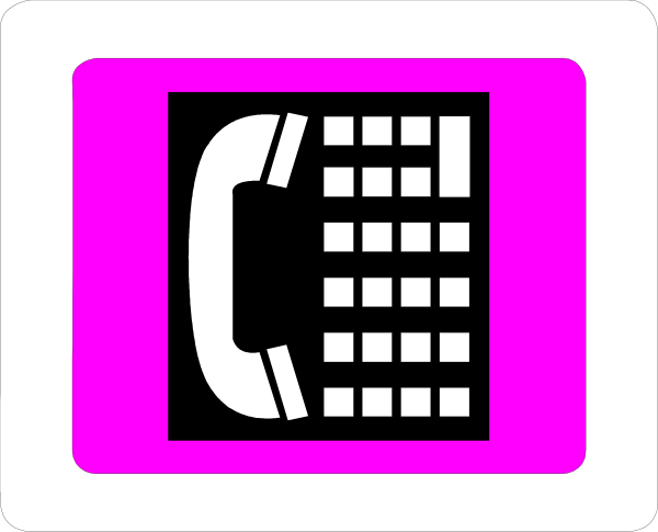 The image shows a pink button with an icon of a telephone on it against a gray background.