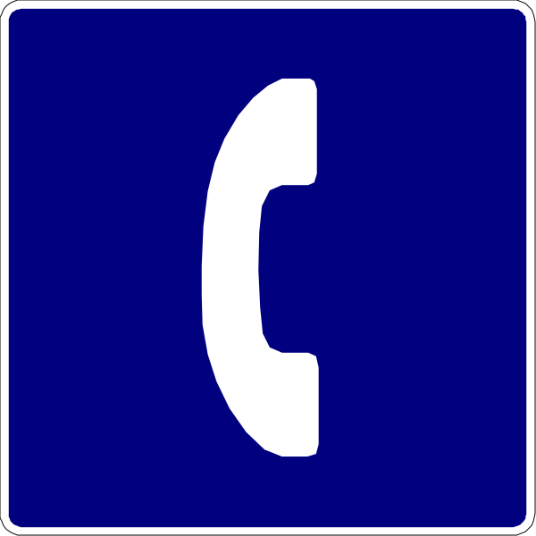 The picture shows a blue sign with white text that reads "PHONE" on top of an illustration depicting a telephone handset in its cradle against a light background.