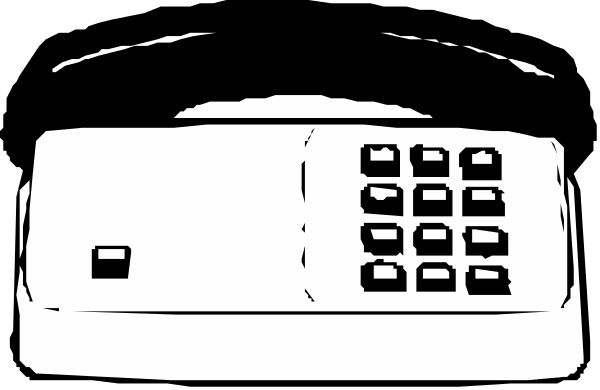 The black and white photo shows a telephone with buttons on it placed next to an old rotary dial phone.