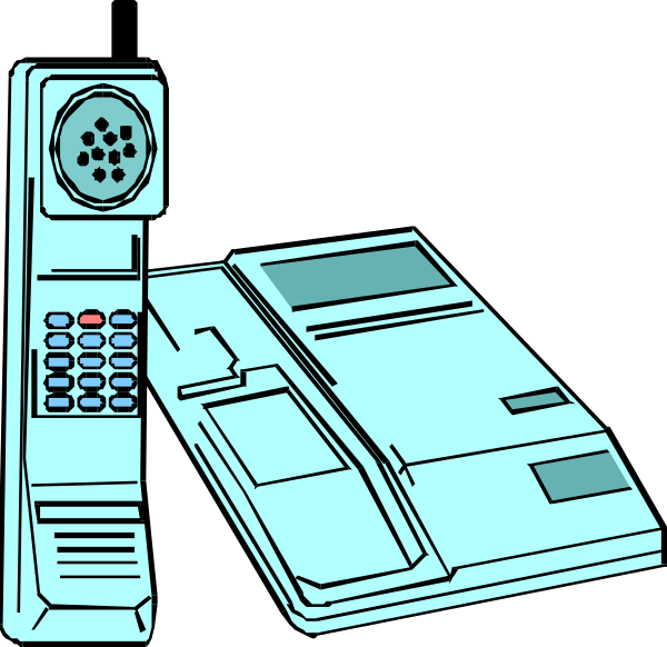 The image shows a black and white illustration of two landline phones on top of each other with an open book between them in front view; to their right is another phone lying flat against what appears to be its base, suggesting it's not currently being used or connected for calls.