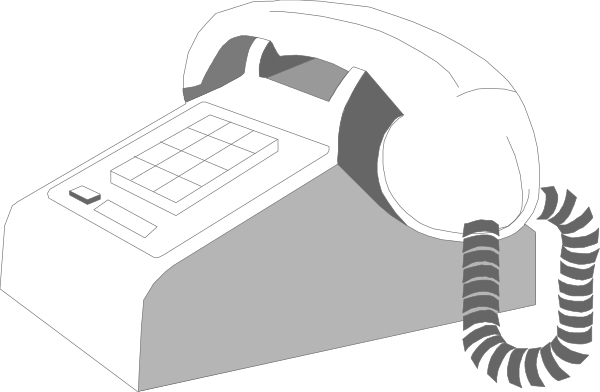 The black and white illustration shows a telephone with its receiver off hook on top of it next to an old-fashioned rotary dial phone base unit.