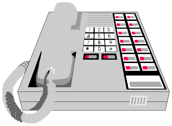 The image shows a black telephone with buttons on its keypad next to an old pushbutton phone that has been replaced by it.