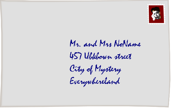The image shows a handwritten note with an address on it placed inside what appears to be a cardboard box that is sitting in front of another similar item labeled "Everyland."