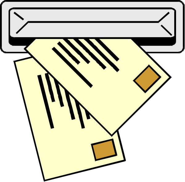The image shows a white envelope with an address label on it lying next to another similar unopened envelope that is also labeled but has no visible contents inside of them against a black background; there's nothing else in this small clip-art illustration, and all objects appear stationary without any actions taking place.