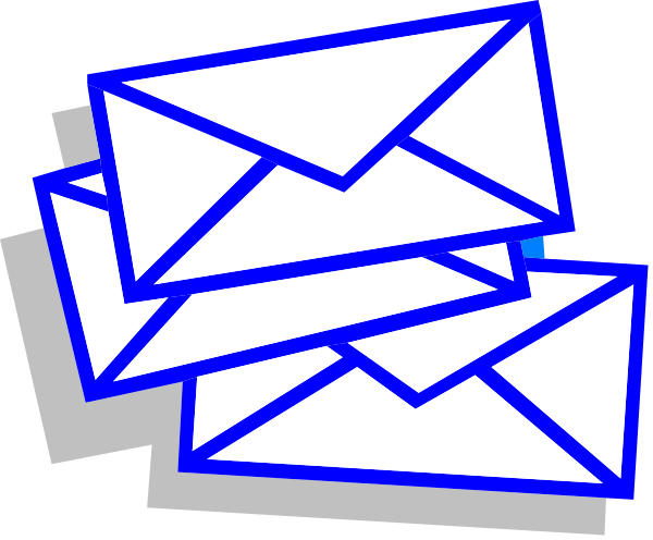 The image shows a collection of blue envelope shapes with white outlines scattered across it against an unseen background.