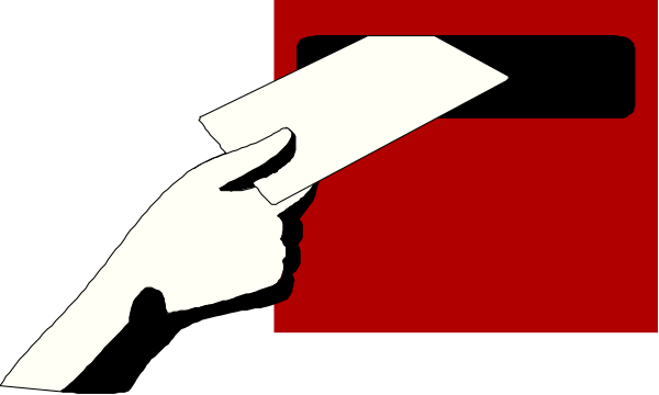The image shows a red button with an illustration of two hands holding up signs that say "STOP" on top and "SEND MESSAGE" below it in white text against a black background.
