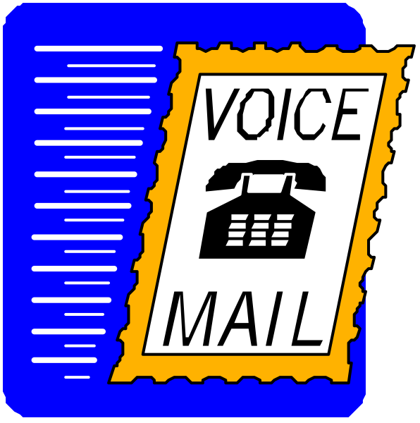 The image shows a stylized depiction of an envelope with text that reads "VOICE MAIL" on it against a blue background at top left corner.