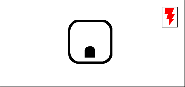 The image shows a pixelated representation of an open laptop with its screen displaying what appears to be a camera feed from inside another room where there is no visible activity; on top right corner of the laptop's monitor, there is a red exclamation mark icon indicating some form of alert or warning.