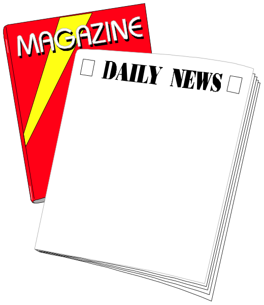 The image shows a newspaper with "Daily News" written on it next to an issue of "Magazine."