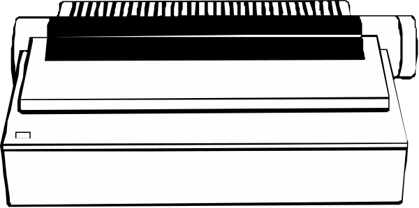 The black and white illustration shows a printer with paper coming out of it on top of what appears to be an image of another object that is partially obscured by the printer's output tray.