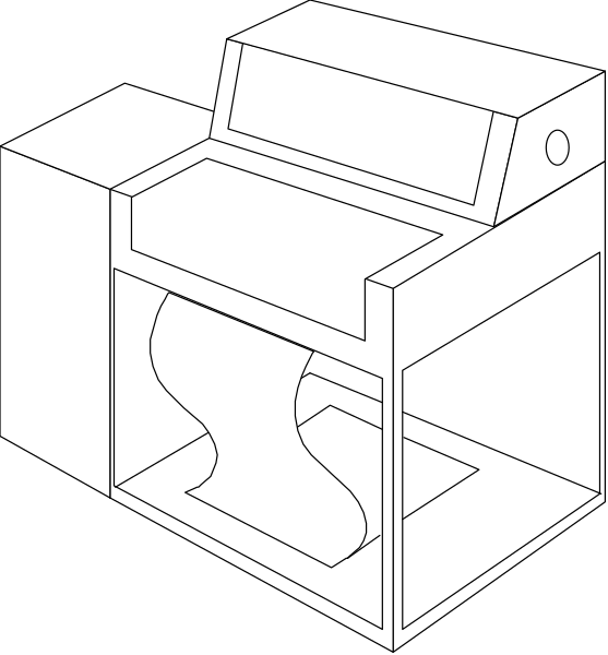 The image shows a black and white illustration of two different types of printers: on top is an inkjet printer with paper coming out from its front; below it is a laser printer that has no visible output, showing only the interior components like toner cartridges inside.