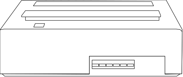 The image shows a white printer with two paper trays on top of it against a gray background.