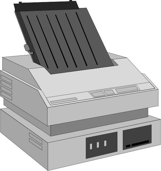 The image shows a printer with an open lid revealing its internal components on top of it is placed next to another similar but smaller version in grayscale.