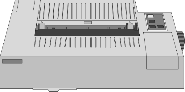 The image shows a white printer with an open top on its side, revealing internal components such as rollers and ink cartridges.