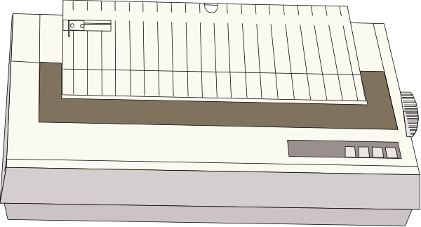 The image shows a computer printer with its front panel open on top of another device that appears to be an electronic keyboard or controller.