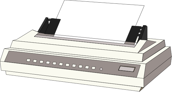 The image shows a printer with paper inserted into it on top of an office desk.