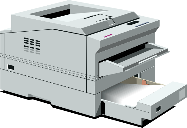 The image shows a white printer with an open top revealing its internal components on what appears to be a computer desk against a plain background.