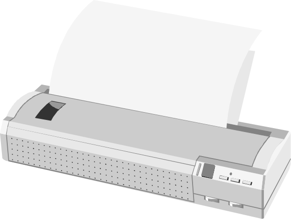 The image shows a printer with paper coming out of it on top of what appears to be an office desk surface.