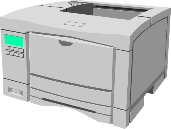 The image shows a white printer with an open top on its side, placed against a plain background.