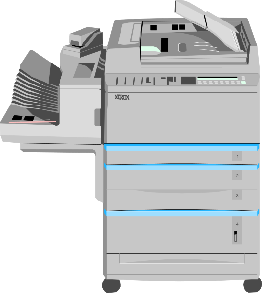 The image shows a printer with an open top revealing its internal components such as paper trays and rollers, set against a plain background that does not provide any additional context about location or time of day.