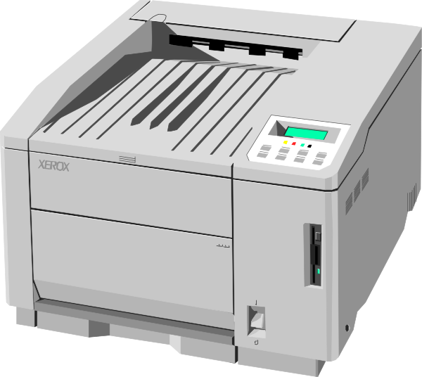 The image shows a modern Xerox printer with an attached control panel on top of it.
