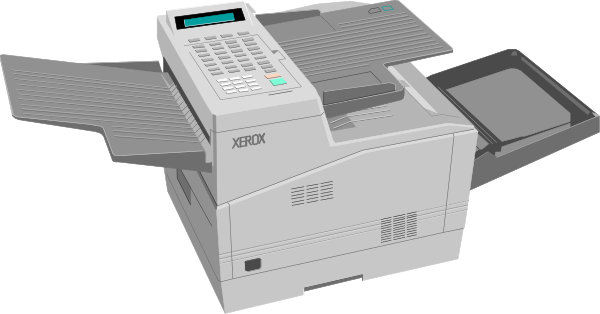 The image shows a white Xerox printer with an attached scanner on top of it.