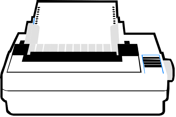 The image shows two printers side by side with a paper document being printed on both of them simultaneously; there is no text present in this clip-art illustration.