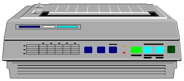 The image shows a printer with its lid open on top of it, revealing internal components such as rollers and possibly ink cartridges; there is no text present in this clip-art illustration.