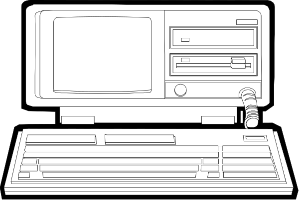The image shows a computer with its keyboard pulled out on top of it against a black background.
