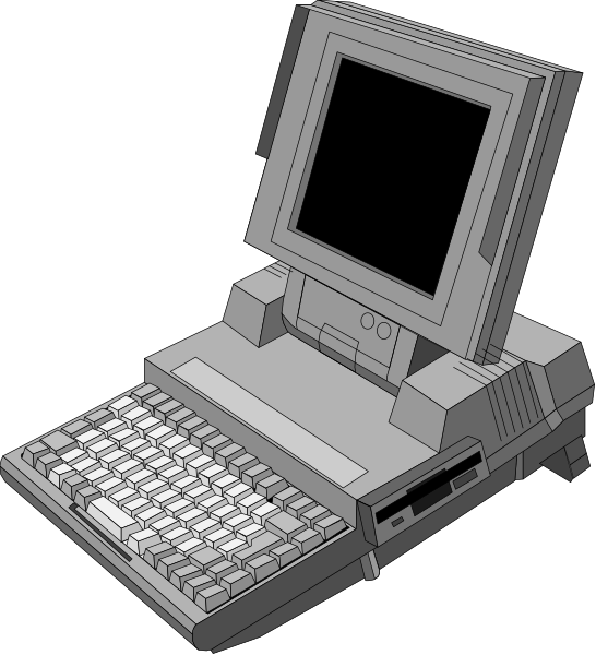 The image shows a computer monitor with an open laptop on top of it against a black background.