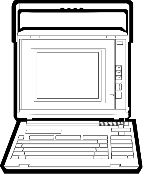The black and white illustration shows a laptop computer with its screen open to display an icon of another monitor on it; there is no text present in this image.