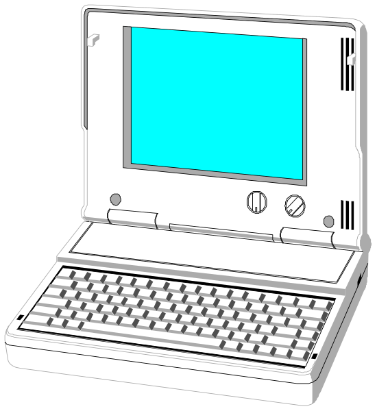 The image shows a laptop computer with an open lid on top of which there is no screen visible; it appears to be in grayscale mode without any color information provided about its keyboard or other parts that might have been colored differently for aesthetic purposes, such as buttons and trackpad.