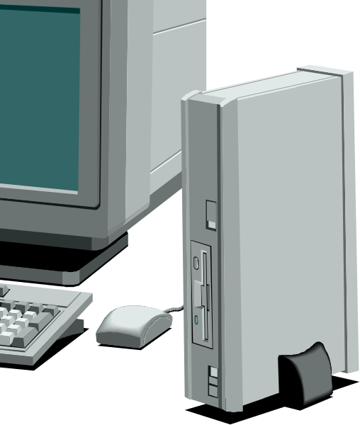 The image shows a desktop computer with its tower on top of it sitting next to an old CRT monitor that is turned off; there's also a keyboard in front of them both.