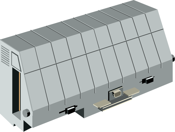 The image shows a gray modular structure with multiple panels connected together on what appears to be an industrial flooring surface against a dark background; there is no text present in this clip-art illustration.
