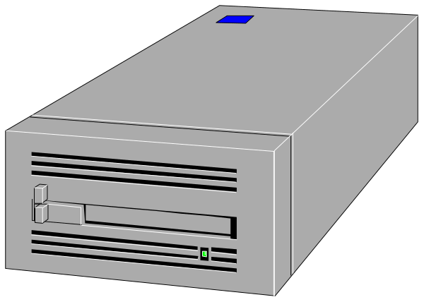 The image shows a computer tower with its side panel removed to reveal internal components such as hard drives on top of each other in slots within it; there is also an optical disc drive visible at one end.
