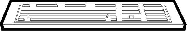 The image shows a black and white diagram of an object that resembles a train car with compartmentalized sections on either side connected by what appears to be doors in between them.