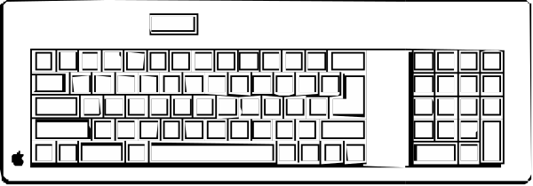 The image shows a computer keyboard with white keys against a dark background.