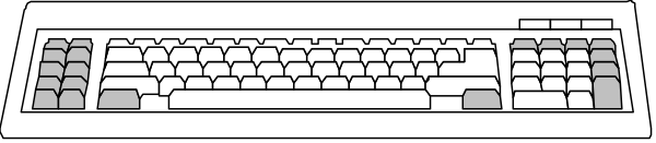 The image shows a computer keyboard with white keys against a gray background.