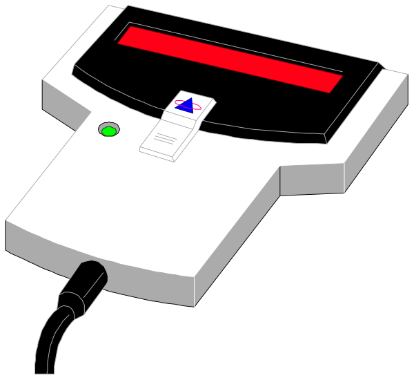 The image shows a white video game console with buttons on its front panel against a black background.