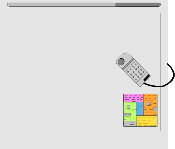 The image shows a computer screen with two open windows: on top left there is an icon of a phone connected to what appears to be a charger; below it, in the lower right corner, another window displays various colorful blocks that resemble puzzle pieces or Lego bricks arranged within a grid.