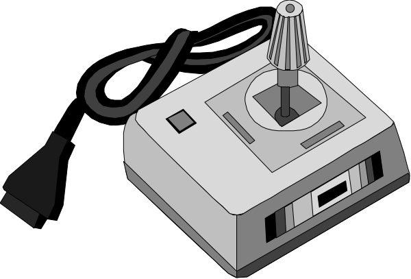 The black and white illustration shows a classic video game console with controllers on top of it against a dark background.