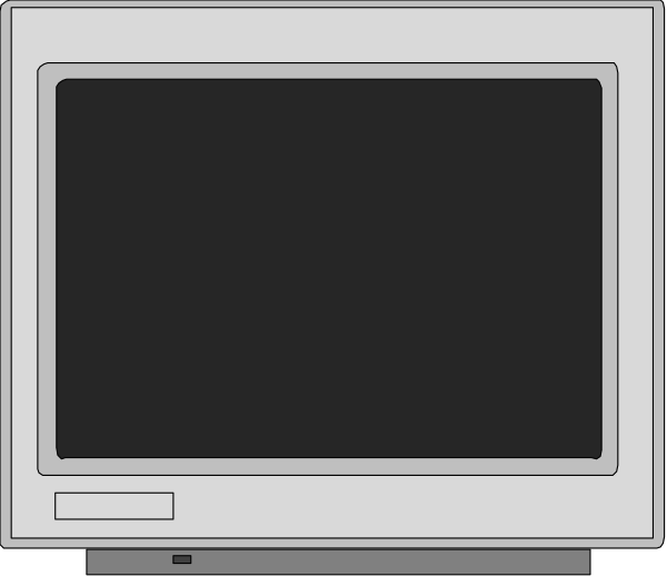 The image shows two computer monitors side by side with a dark screen on each monitor; there is no text present within this small clip-art illustration of an office environment.