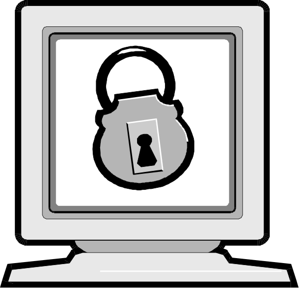 The black and white illustration shows a computer monitor displaying an icon of a padlock with keys inserted into it on top of what appears to be a desktop background image that includes a lock symbol in front of a keyhole, suggesting security themes; there is also text at bottom right corner which reads "Trojan Horse" indicating the presence or discussion about malware.