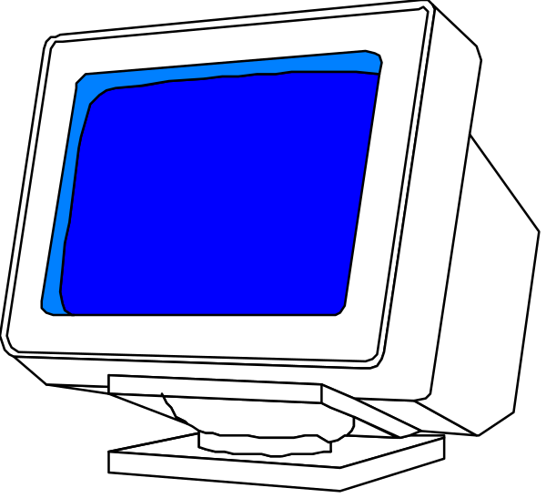The image shows a computer monitor with blue screen on top of it next to an older model desktop computer tower against black background.
