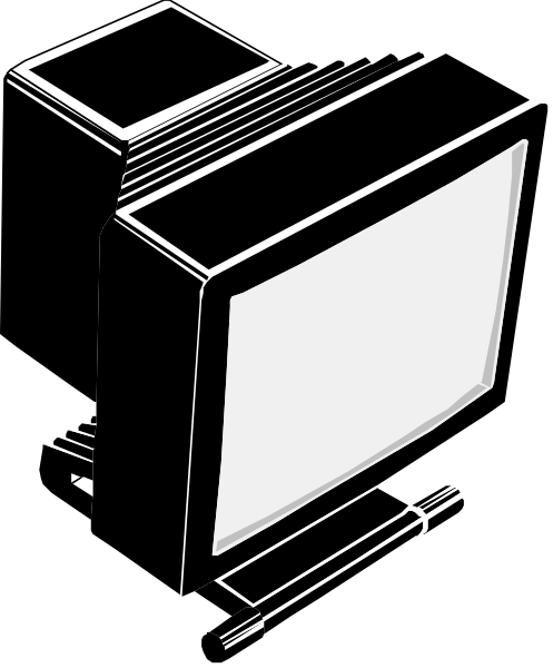 The black and white illustration shows a television set with an antenna on top of it placed against a dark background.