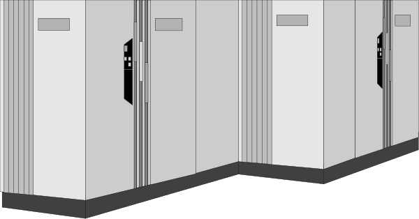 The image shows a row of lockers with their doors open against a dark background.