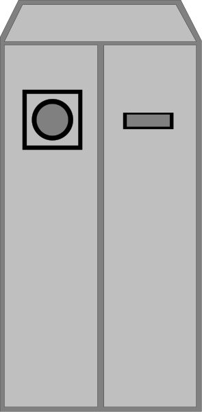 The image shows a simple line drawing of an appliance with two doors on top and bottom; there is no text present in this clip-art illustration.